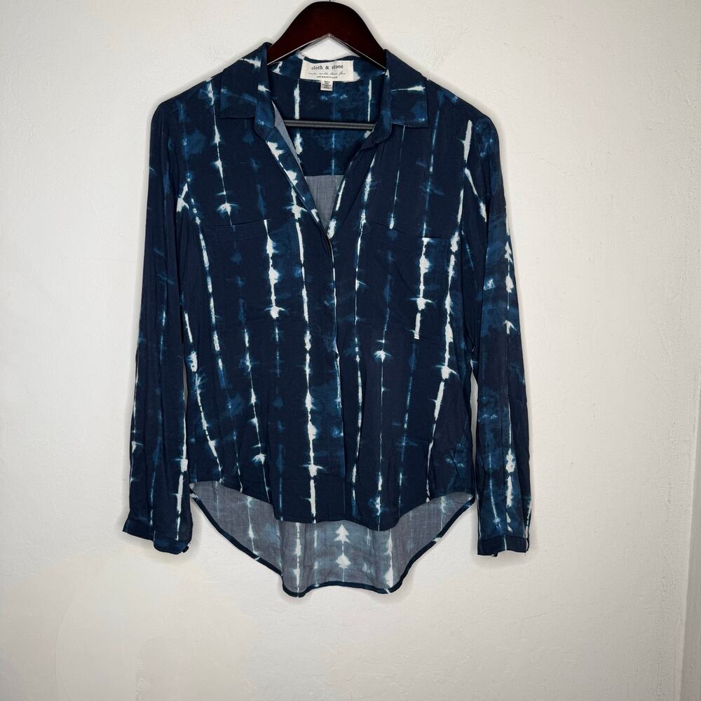 Cloth & Stone Blue Tie Dye Hi Low XS Blouse Sheer Boho Coastal Lightweight